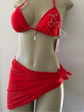 Juicy Red Rhinestone Cherry Bikini Set size small